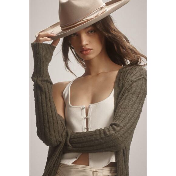 Pilcro Anthropologie Womens Gauzy Distress Duster Cardigan Prep Green NEW Sz M - Picture 6 of 8